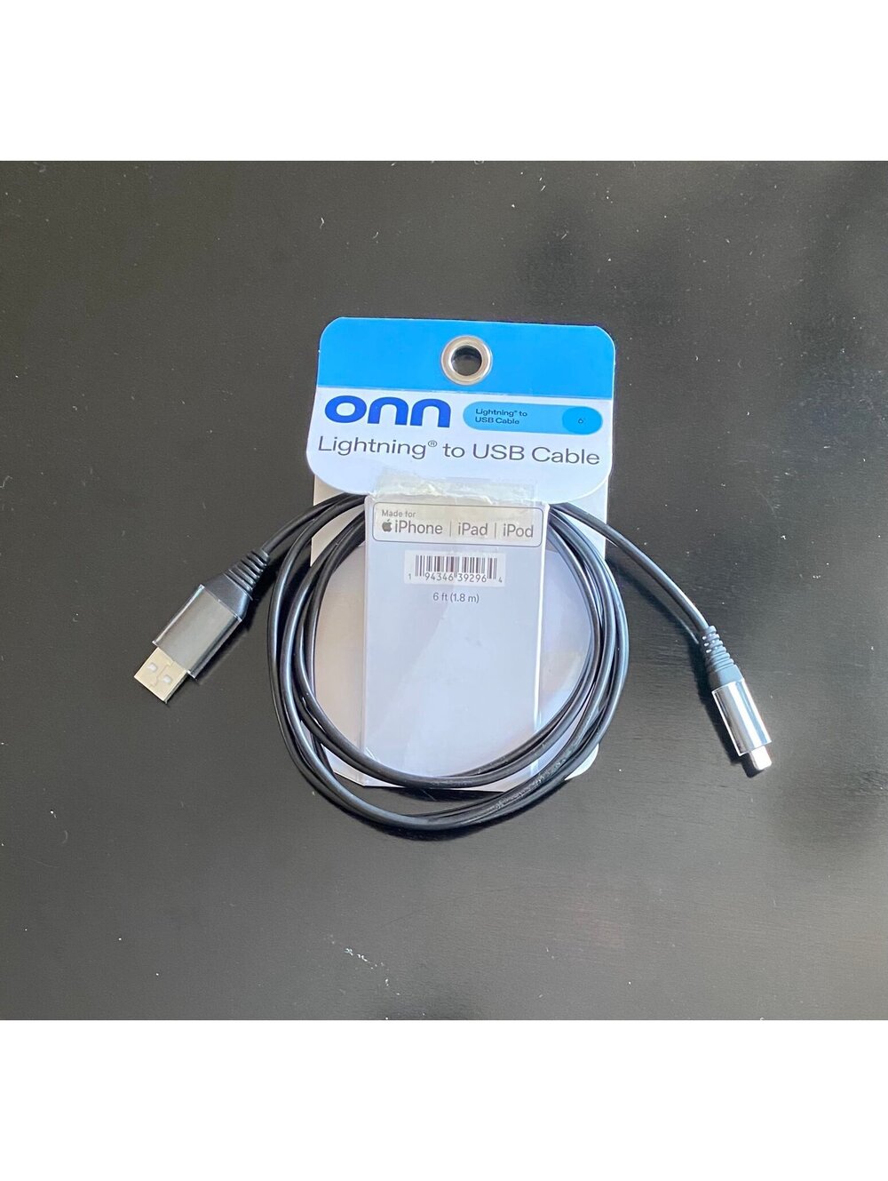 Onn 6ft Lightning to USB Charging Cable Black